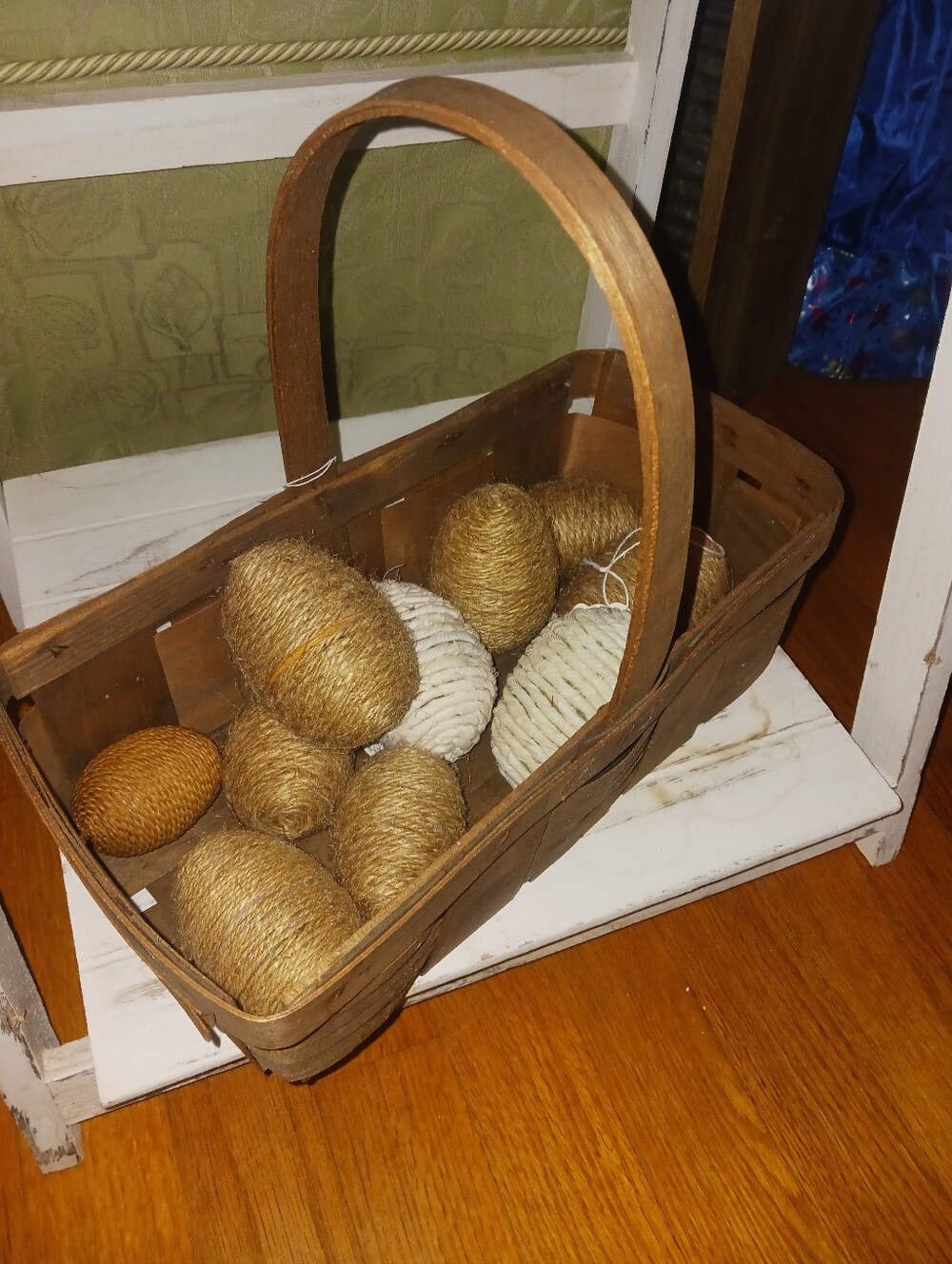 Rustic Brown Woven Basket with Natural Decorative Eggs